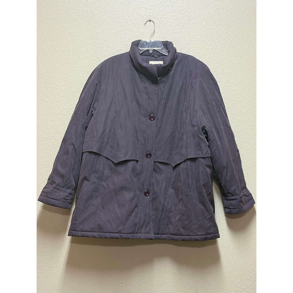 Vintage Purple Utility Jacket Quilted Puffer Lined Storm Flap Parka Coat Womens